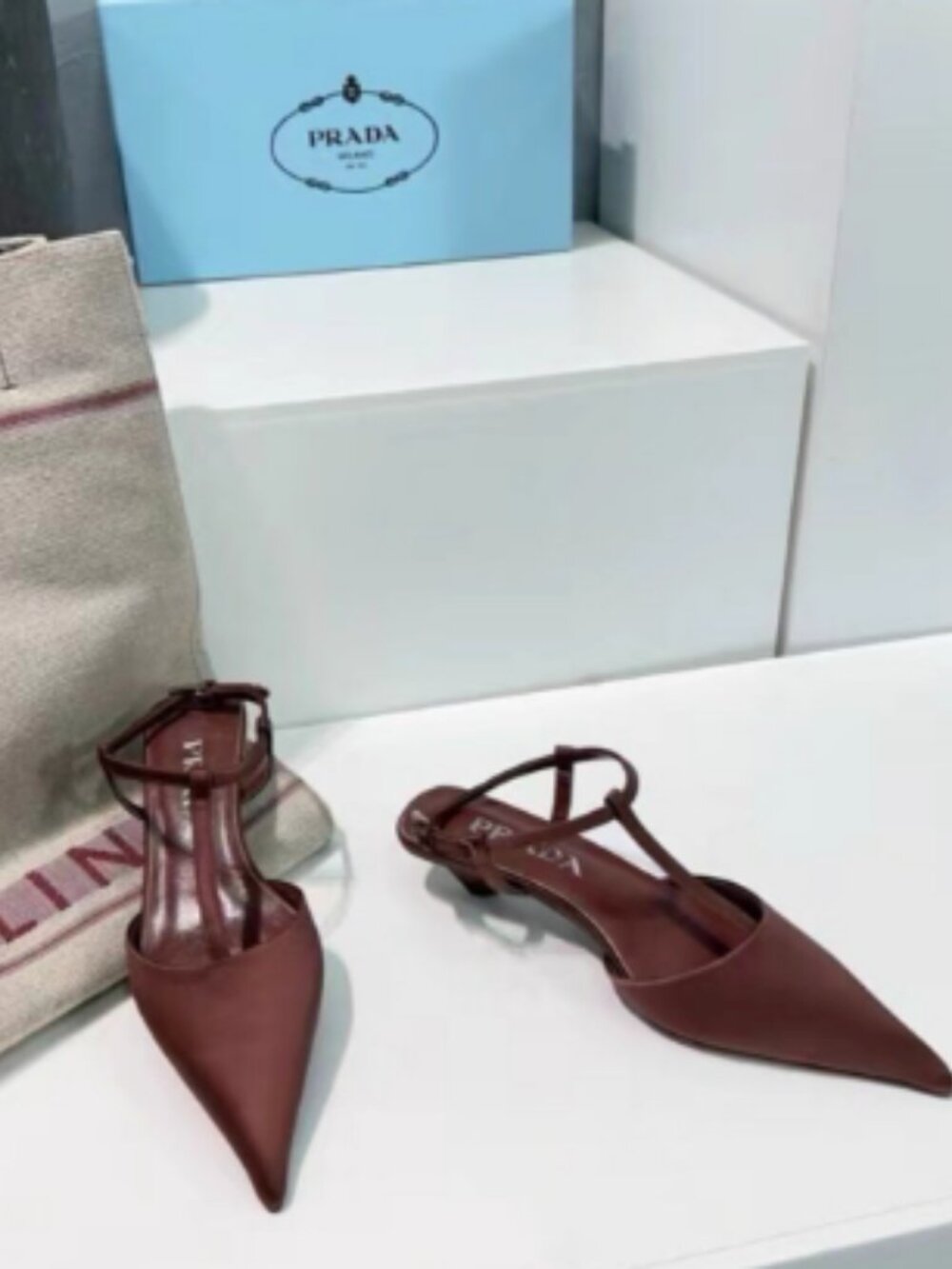 Prada Burgundy Slingback Kitten Heels